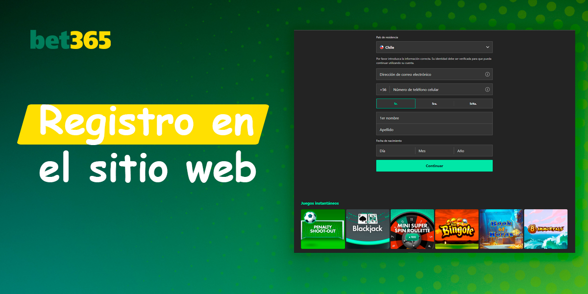 Registro en la página web de bet365 Chile